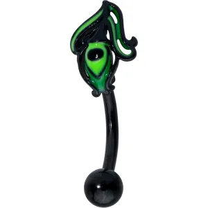 16 Gauge 5/16 Black Striking Peacock Feather Curved Eyebrow Ring