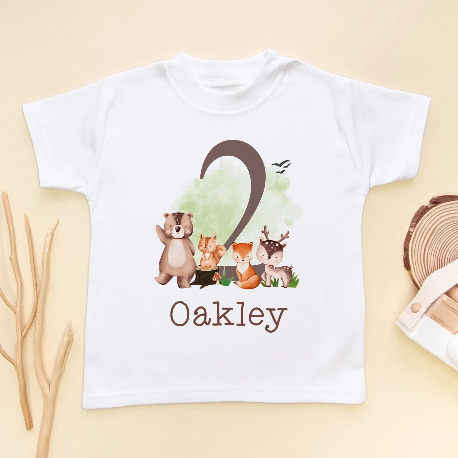 2nd Birthday Forest Animals Personalised T Shirt