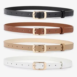 4 Pack Skinny PU Leather Belts for Women Casual Street Style Waist Belts