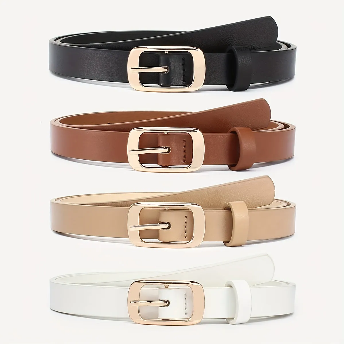 4 Pack Skinny PU Leather Belts for Women Casual Street Style Waist Belts
