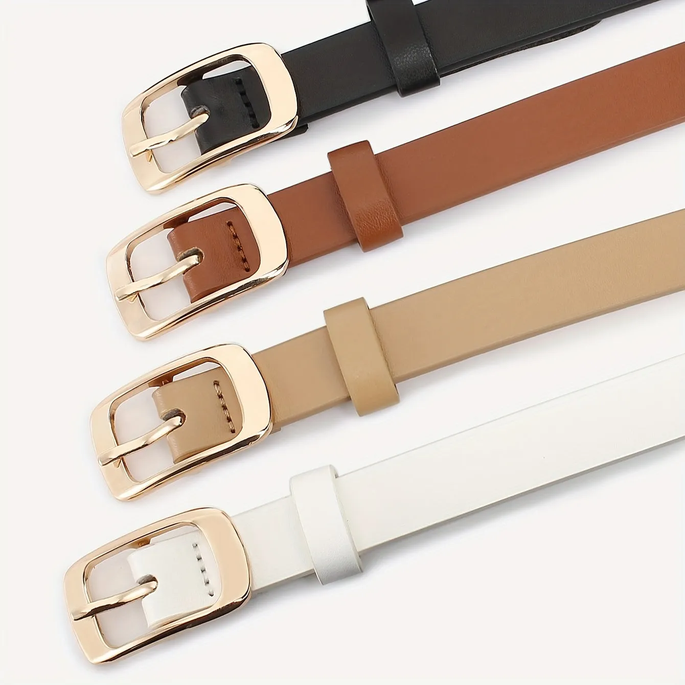 4 Pack Skinny PU Leather Belts for Women Casual Street Style Waist Belts