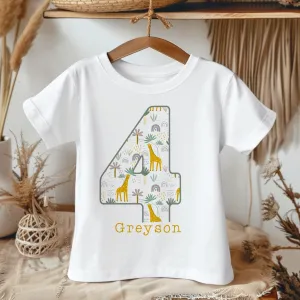 4th Birthday Giraffe Theme Personalised Kids T Shirt