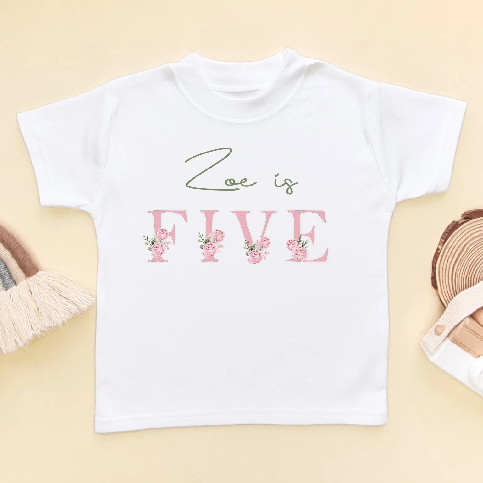 5th Birthday Floral Theme Personalised T Shirt