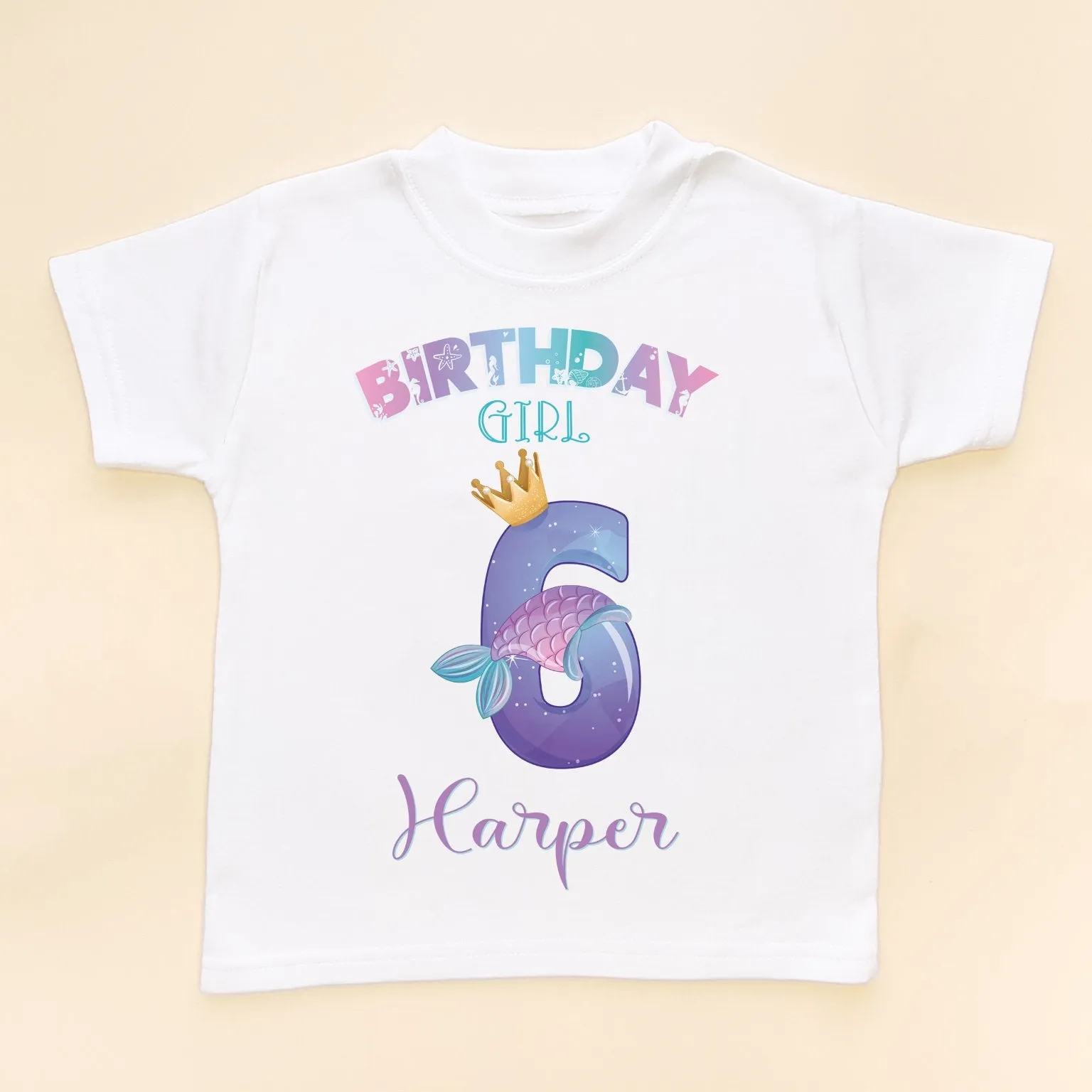 6th Birthday Cute Mermaid Personalised T Shirt
