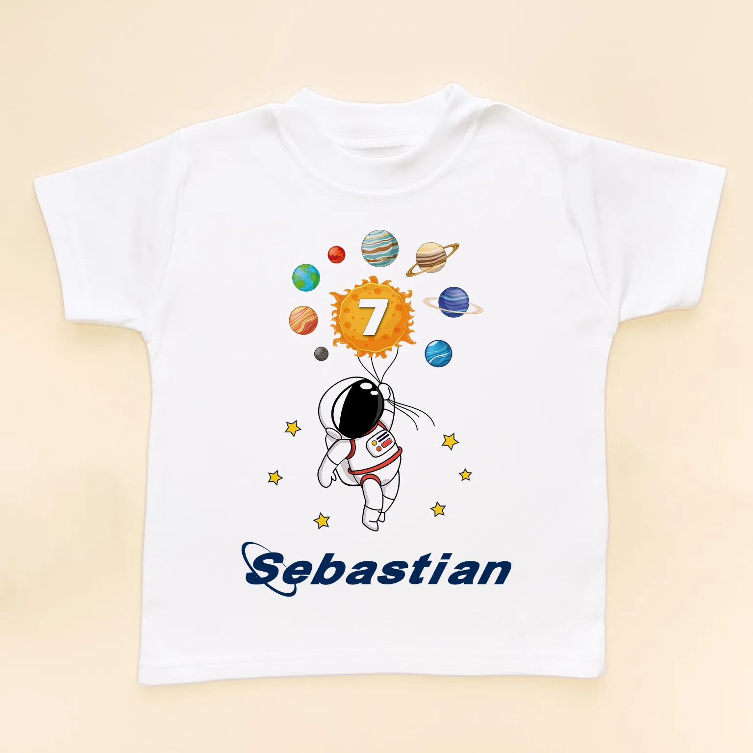 7th Birthday Astronaut Solar System Personalised T Shirt