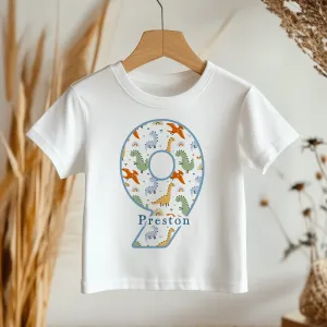 9th Birthday Dinosaur Pattern Personalised Kids T Shirt