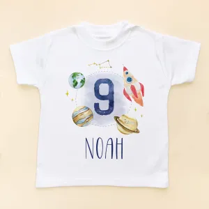 9th Birthday Galaxy Space Personalised T Shirt