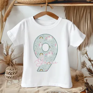 9th Birthday Unicorn Pattern Personalised Kids T Shirt