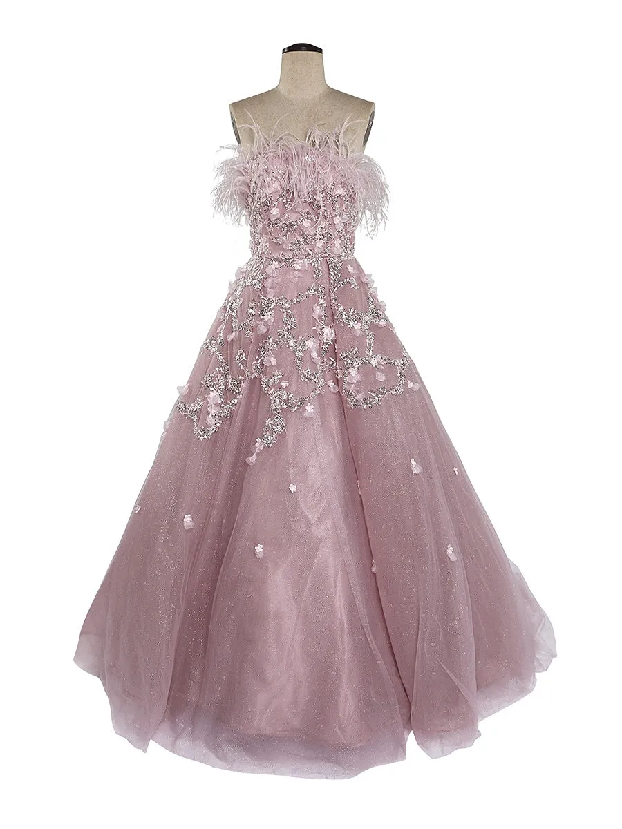 A-Line Strapless Luxury Prom Dresses 2024 Beaded Feather Zipper Back YEWEN