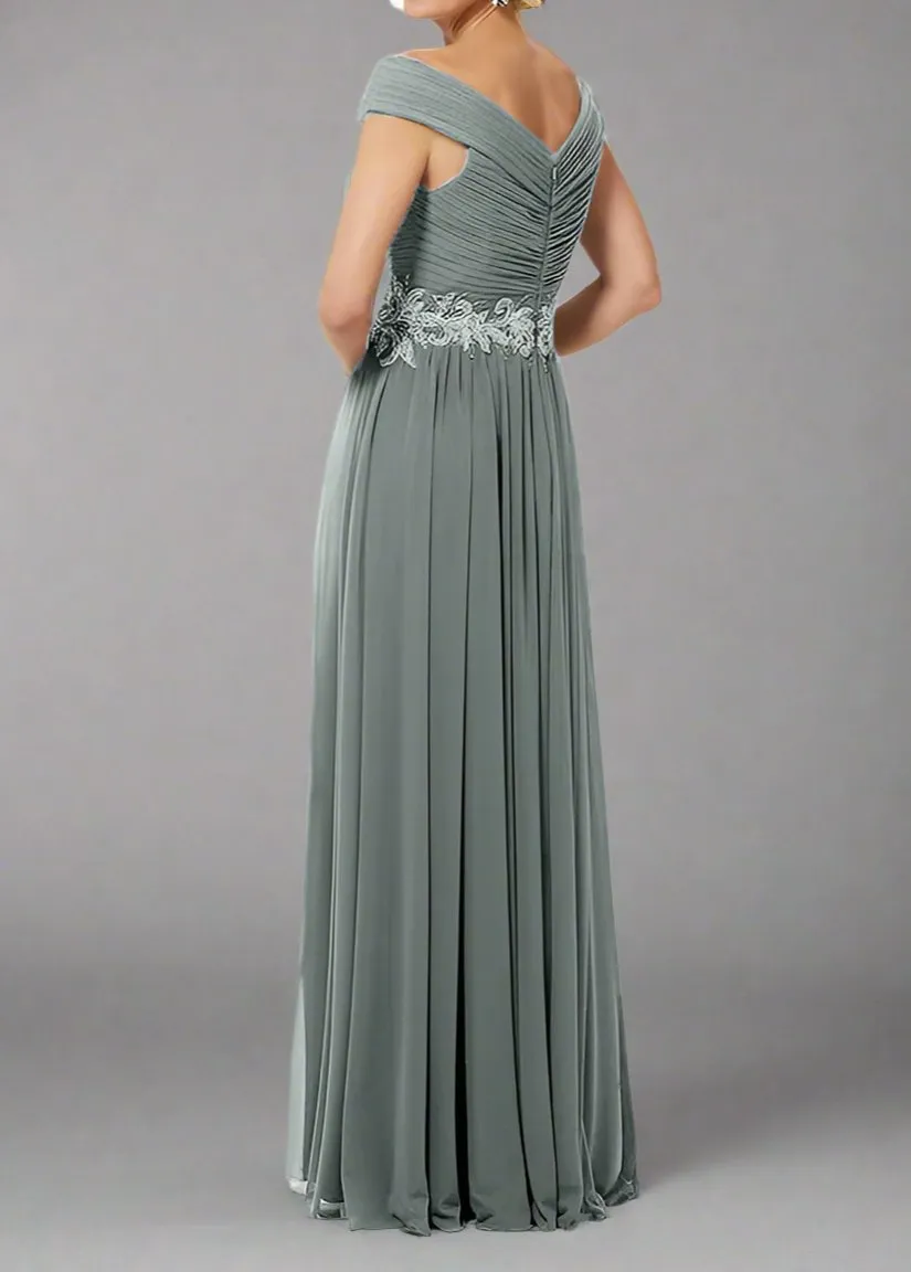 A-Line V Neck Off The Shoulder Sleeveless Mother of The Bride Dresses