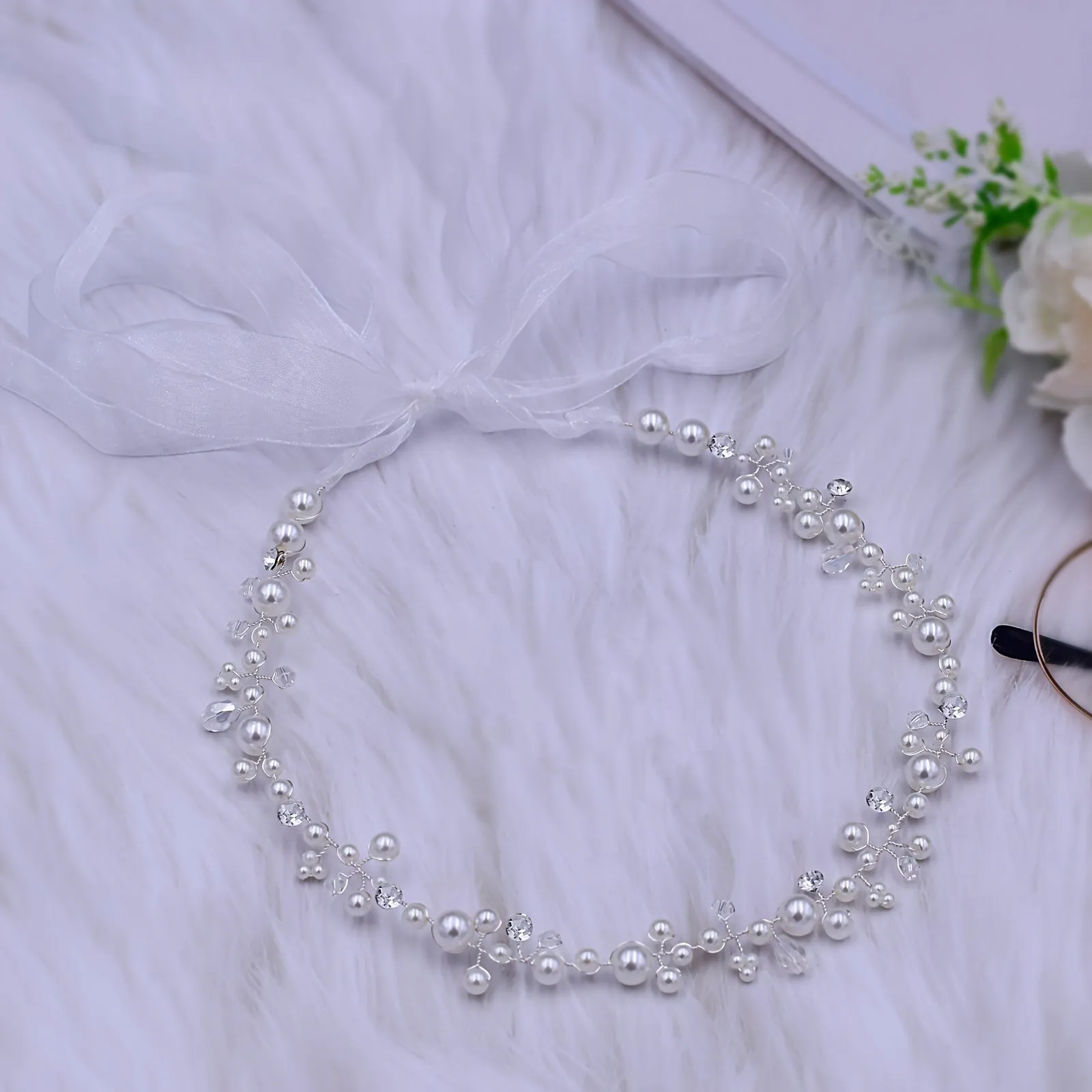 Adjustable Faux Pearl Belt with Rhinestone Accents Large Size for Women
