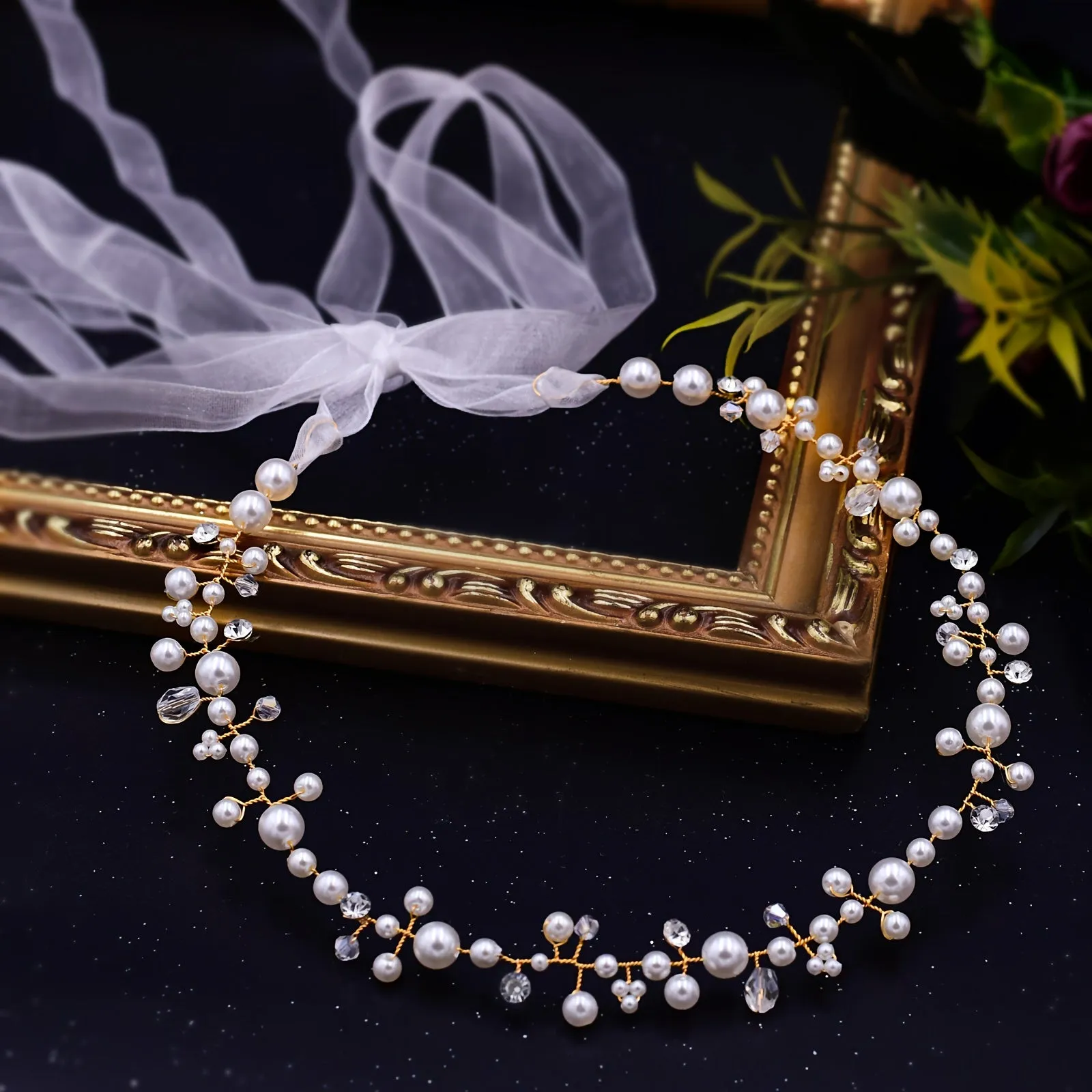 Adjustable Faux Pearl Belt with Rhinestone Accents Large Size for Women