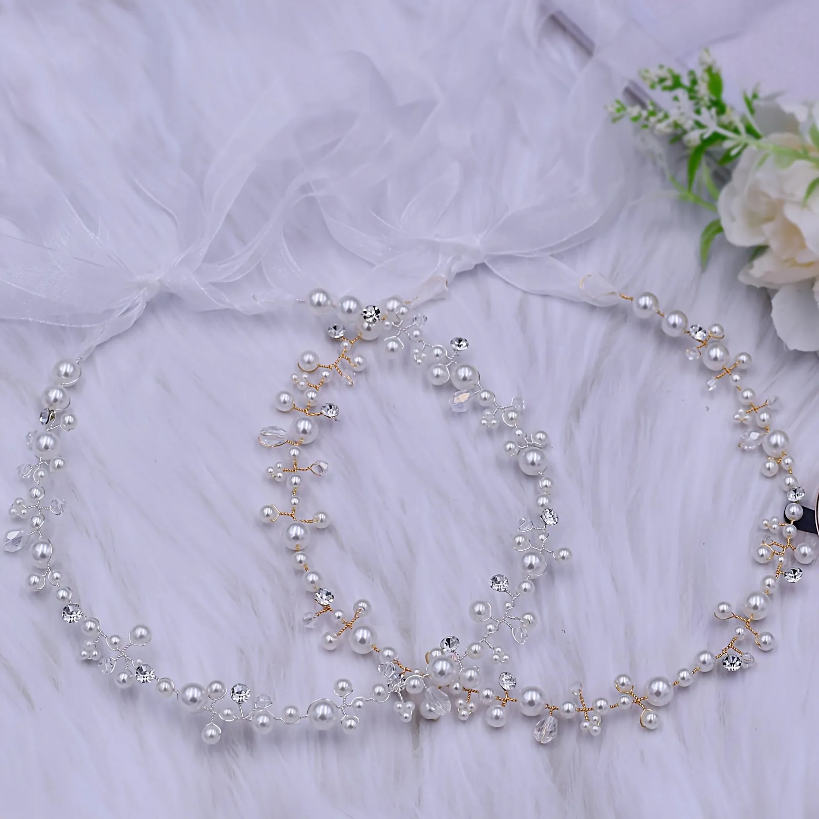 Adjustable Faux Pearl Belt with Rhinestone Accents Large Size for Women