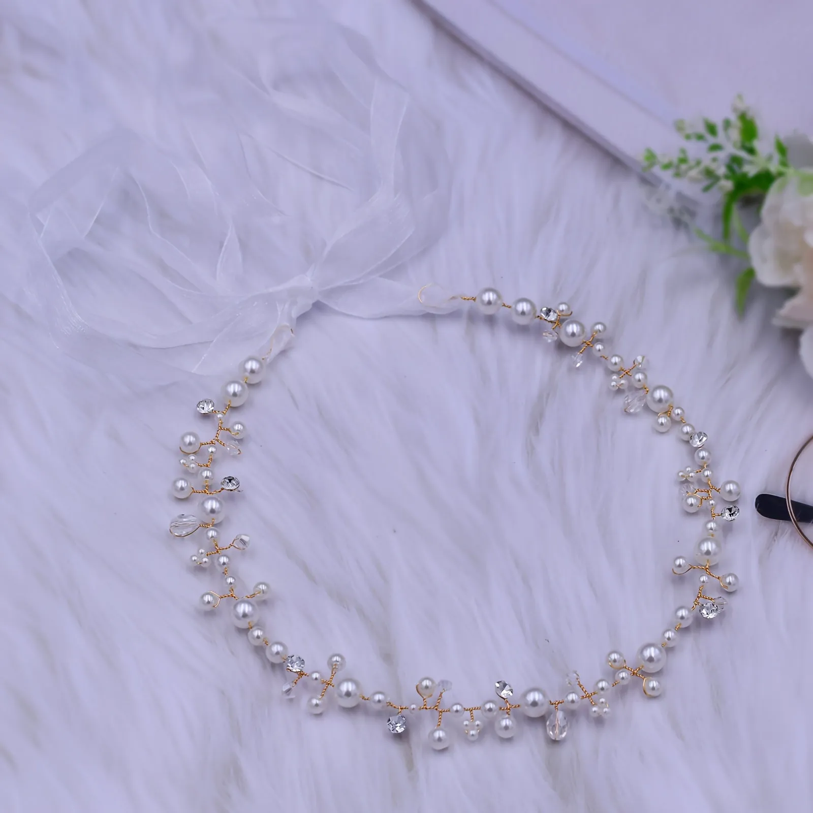 Adjustable Faux Pearl Belt with Rhinestone Accents Large Size for Women