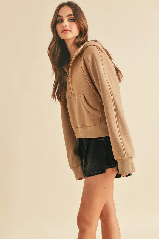 Aemi   Co Half Zip Raglan Sleeve Hoodie with Kangaroo Pocket