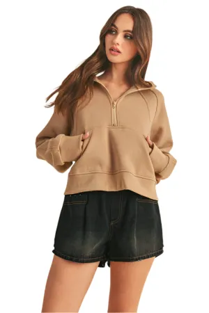 Aemi   Co Half Zip Raglan Sleeve Hoodie with Kangaroo Pocket