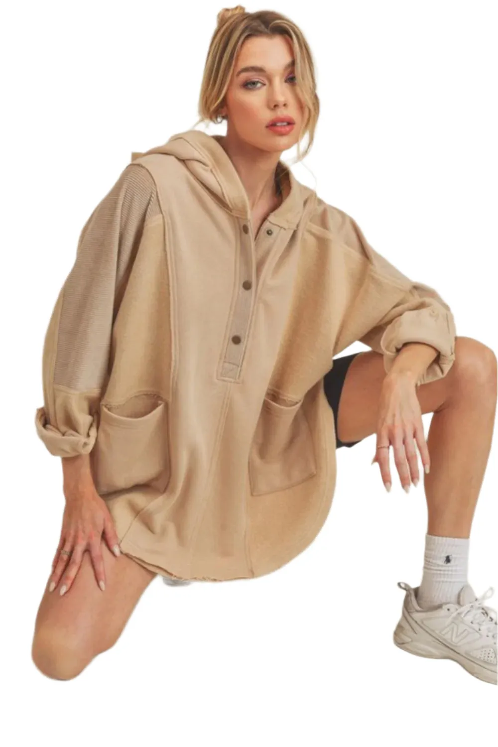 Aemi Co Slit Half Snap Oversize Hoodie