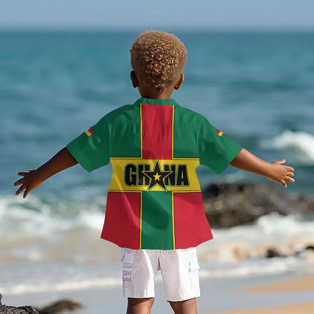 African Ghana Kid Hawaiian Shirt Flag with Coat of Arms Simple Design TS04
