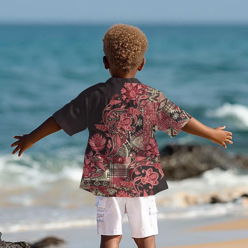 Afro Floral mix Maasai Shuka Kid Hawaiian Shirt Red Moitf LT9