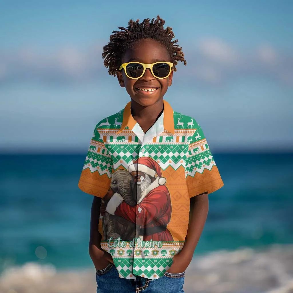 Afro Ivory Coast Christmas Kid Hawaiian Shirt Black Santa Afishapa - African Pattern LT15