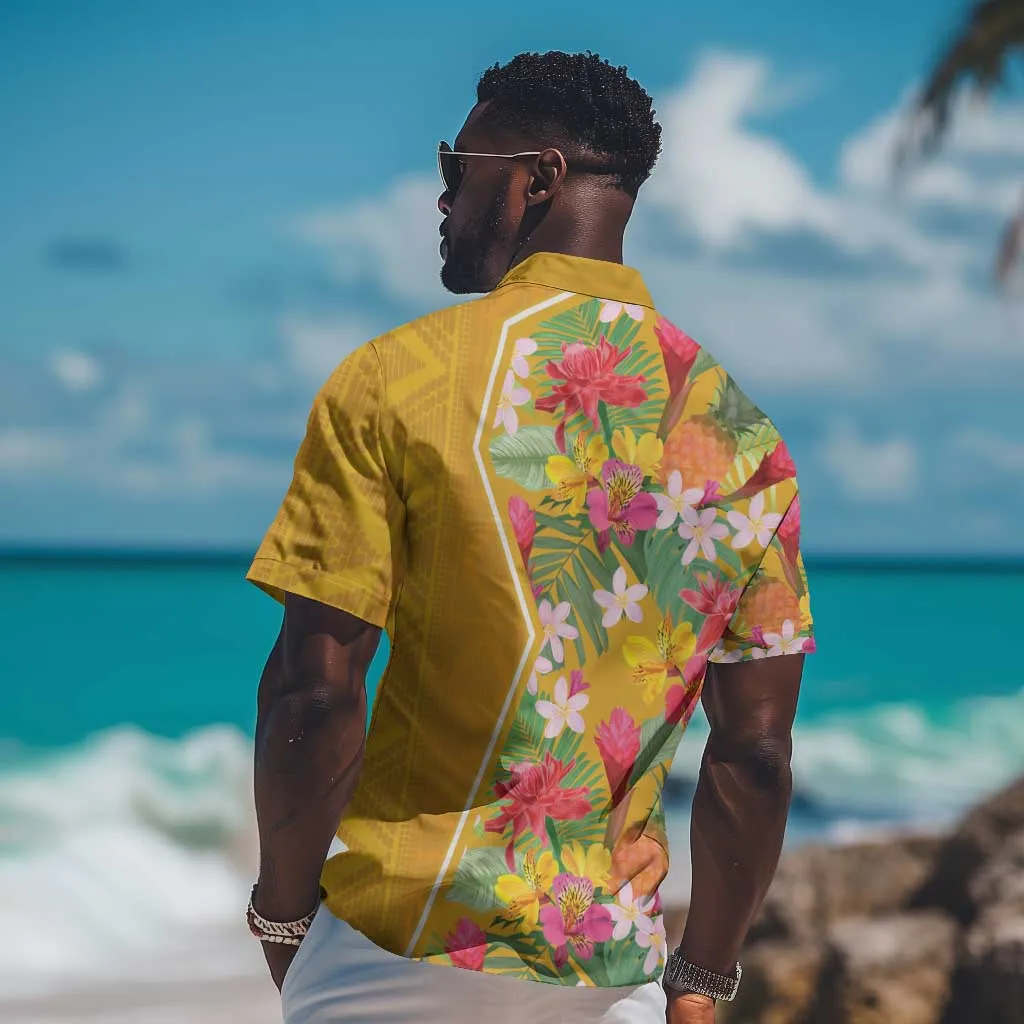 Afro Tropical Flowers Hawaiian Shirt Yellow Version LT18