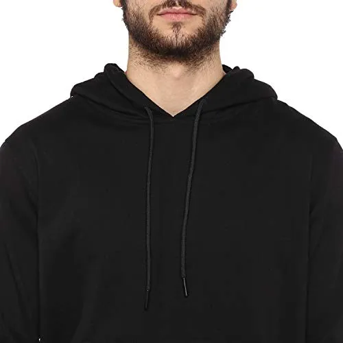 Alan Jones Clothing Men's Hooded Neck Cotton Printed Tapped Hoodie (Black, Medium)