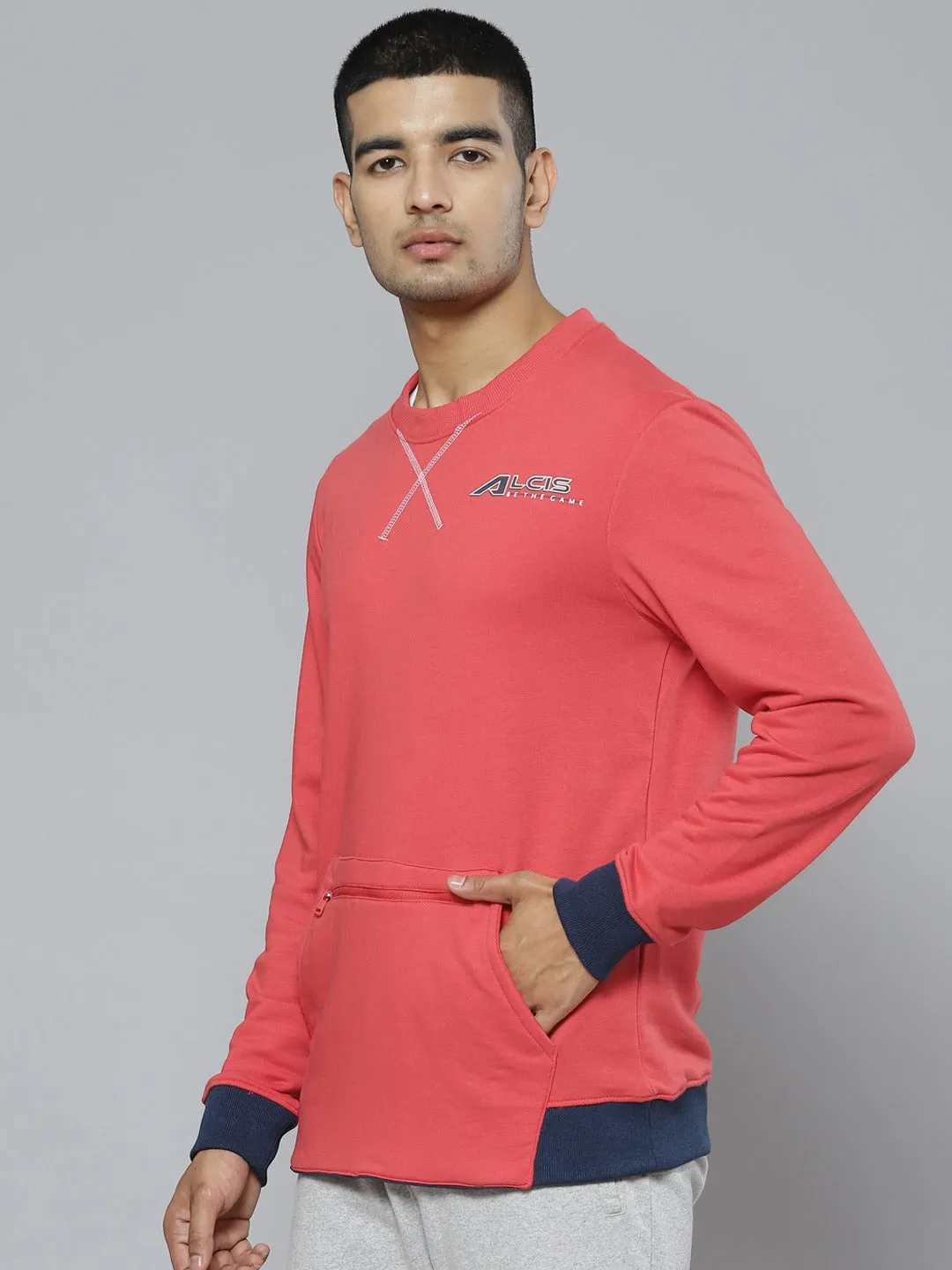 Alcis Men Red Navy Blue Colourblocked Sweatshirt