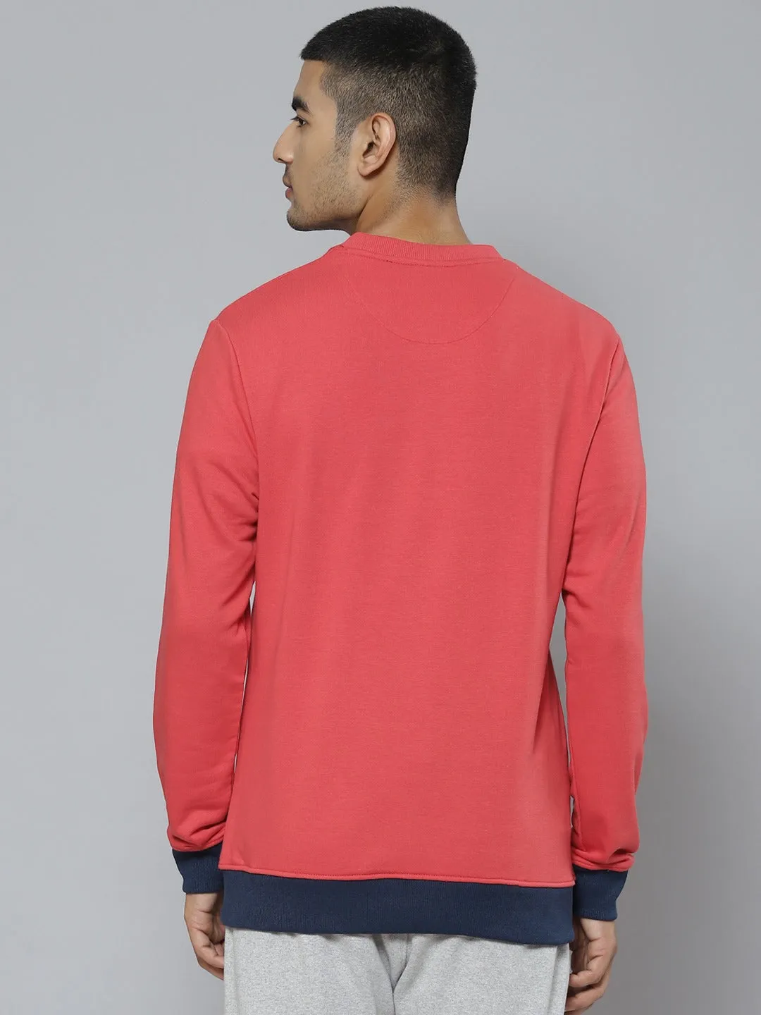 Alcis Men Red Navy Blue Colourblocked Sweatshirt