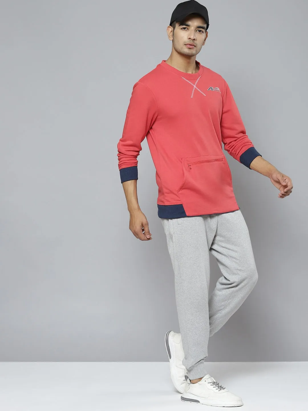 Alcis Men Red Navy Blue Colourblocked Sweatshirt