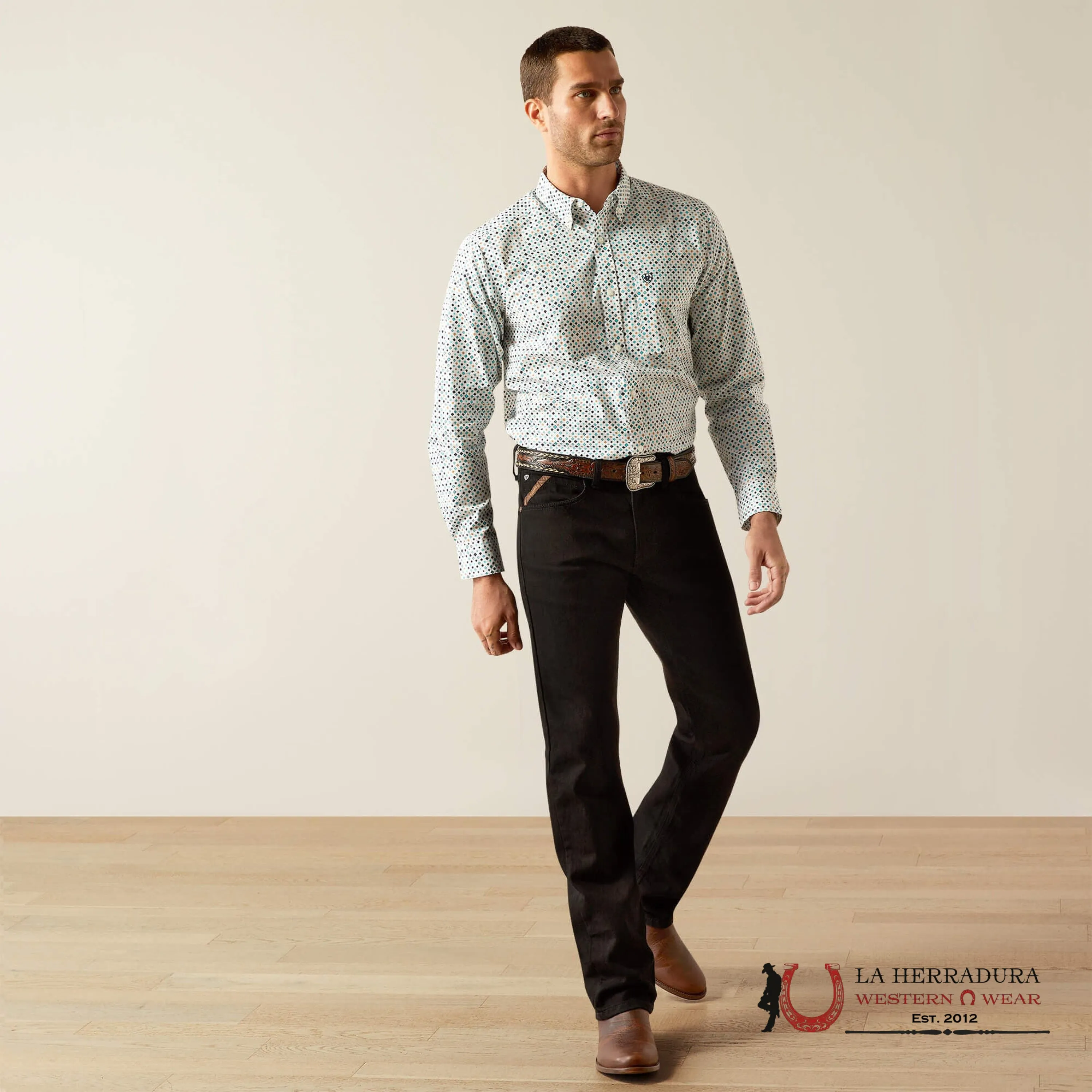 ARIAT FITTED LONG SLEEVE SHIRT JANSEN BLUE - 4746