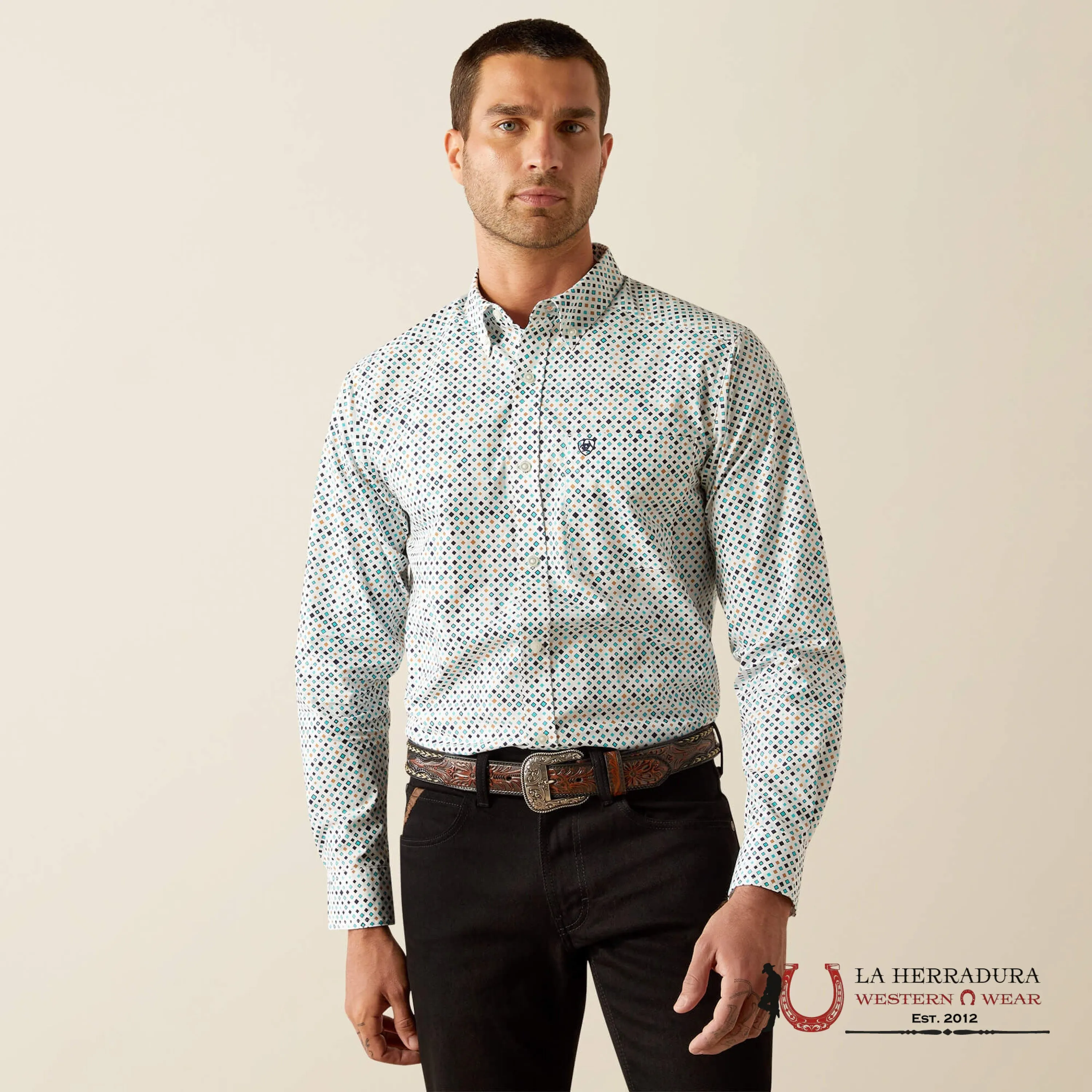 ARIAT FITTED LONG SLEEVE SHIRT JANSEN BLUE - 4746