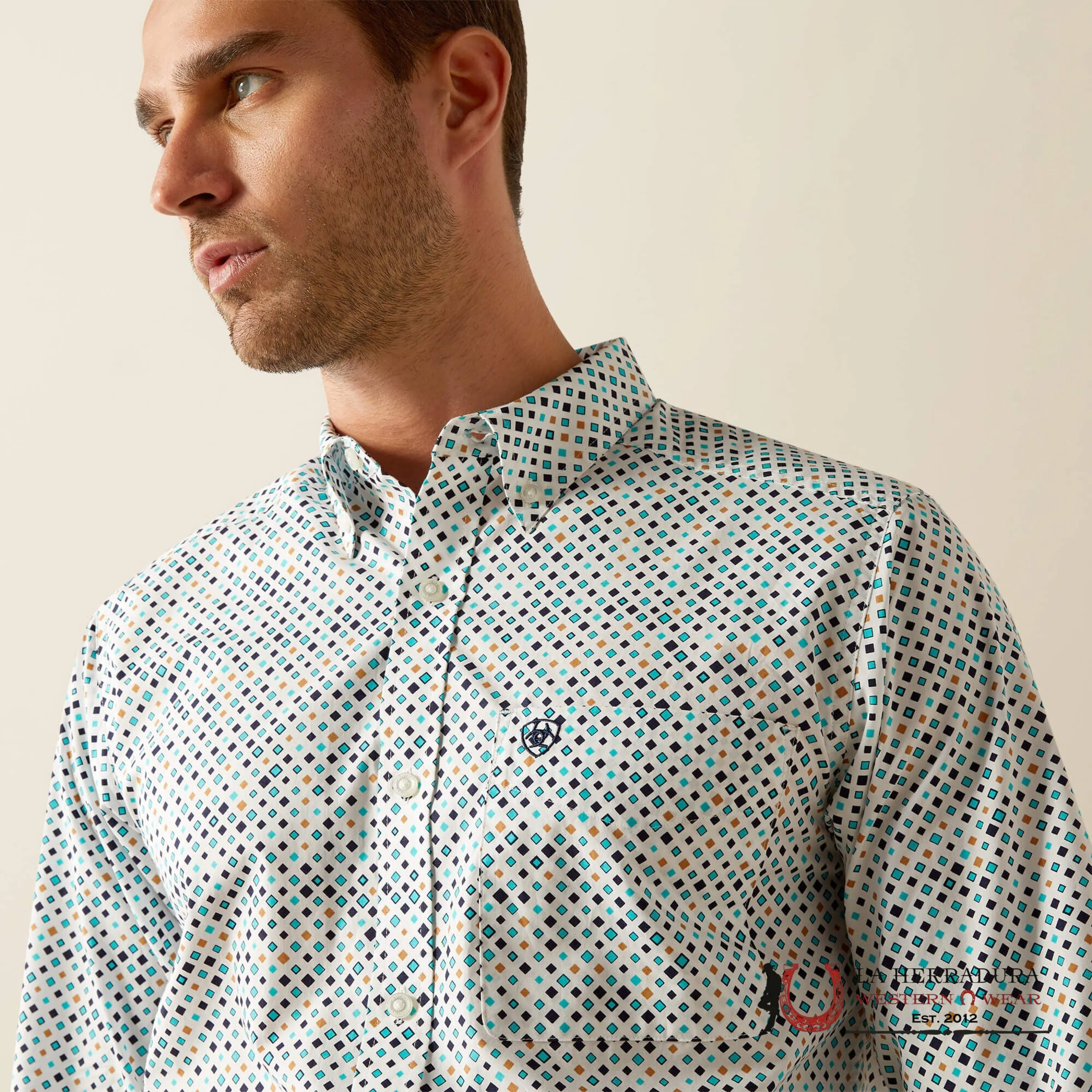 ARIAT FITTED LONG SLEEVE SHIRT JANSEN BLUE - 4746