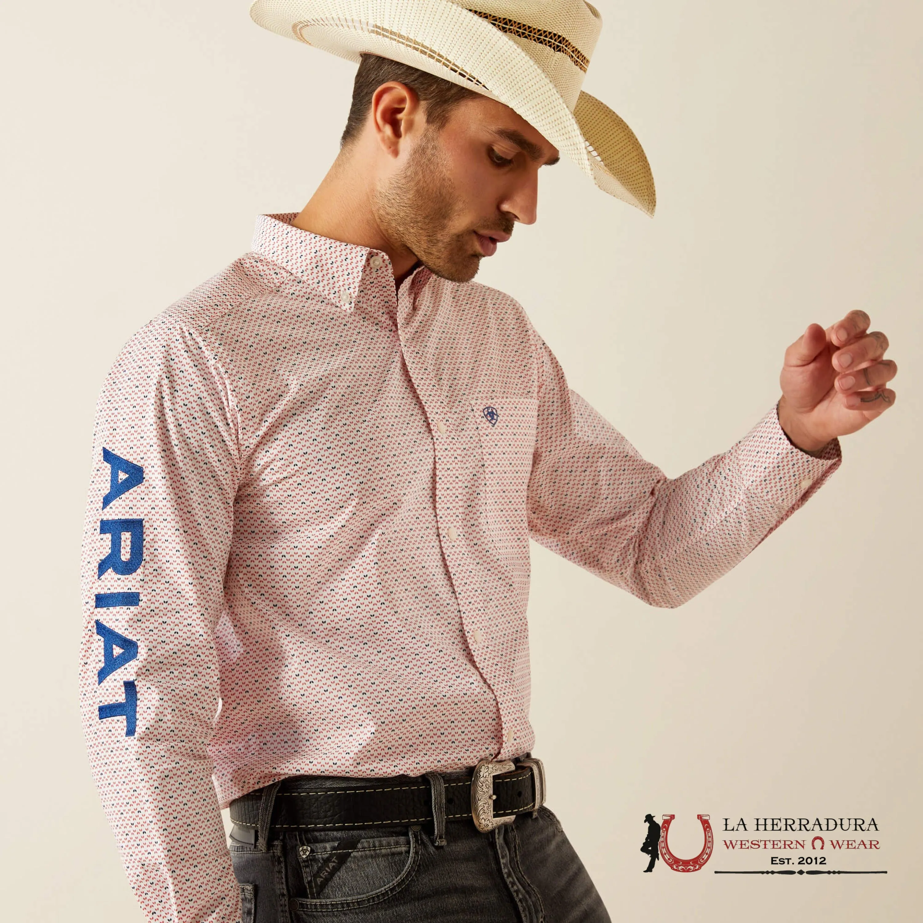 ARIAT TEAM PRIMO FITTED LONG SLEEVE SHORT RED/BLUE FITTED- 4725