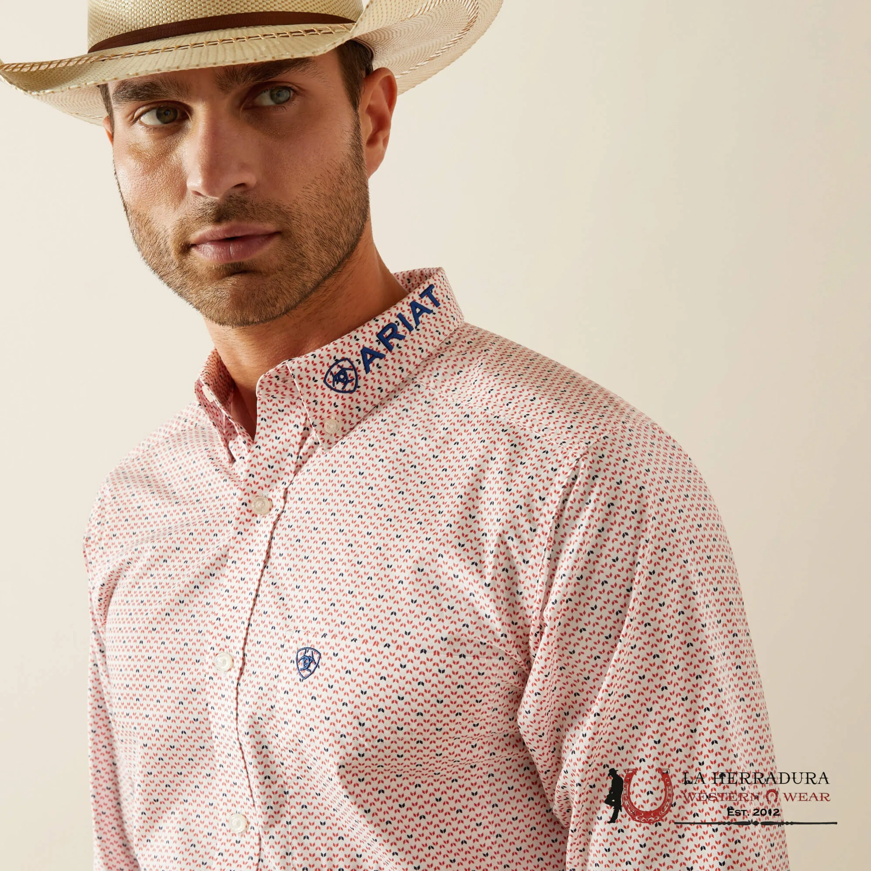ARIAT TEAM PRIMO FITTED LONG SLEEVE SHORT RED/BLUE FITTED- 4725