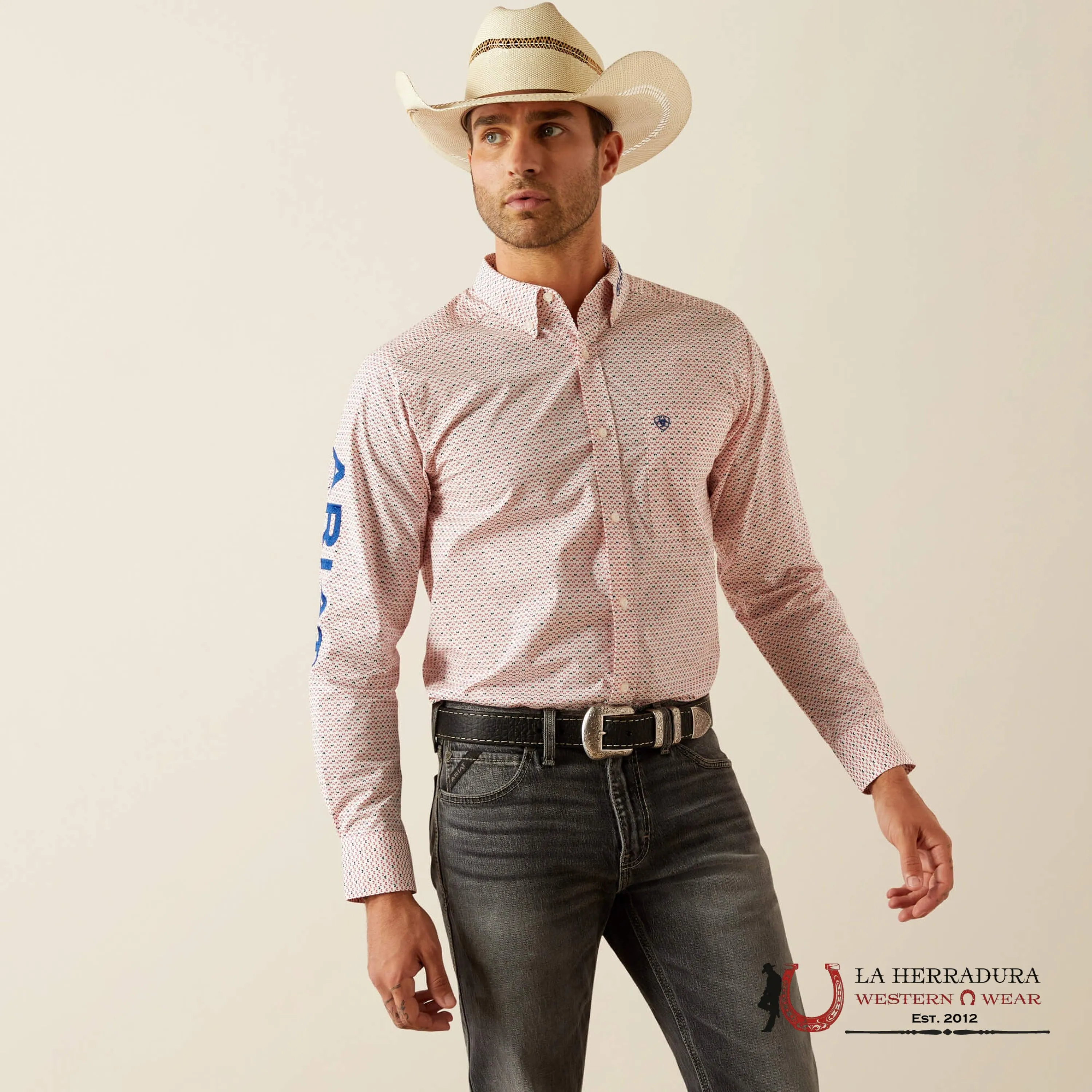 ARIAT TEAM PRIMO FITTED LONG SLEEVE SHORT RED/BLUE FITTED- 4725