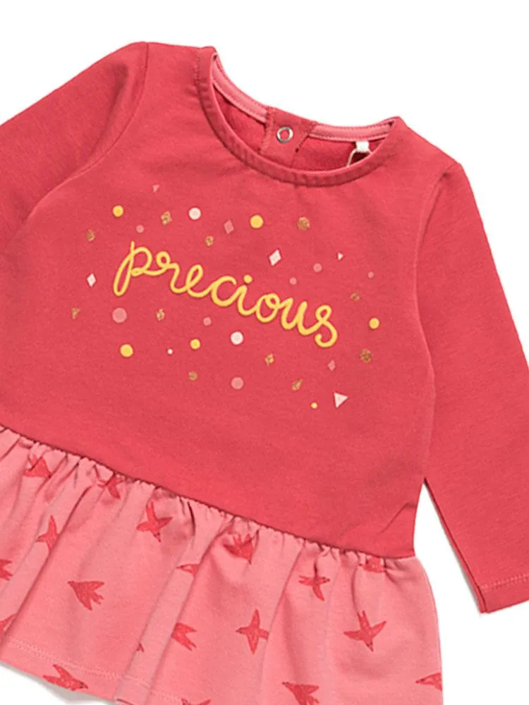 Artie - 'Precious' Blush Red Girls Dress with Flying Birds Pattern