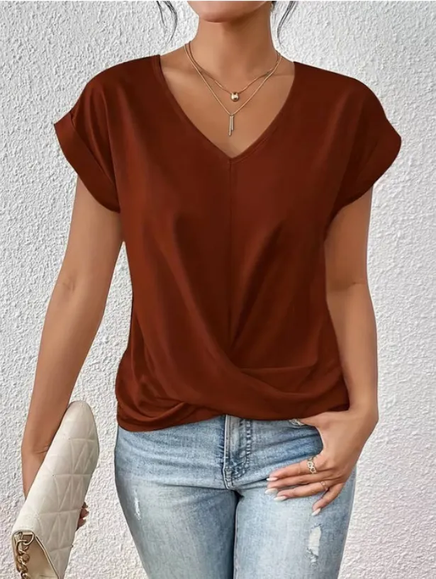 Aurelia | Casual Draped V-Neck Blouse for Ladies