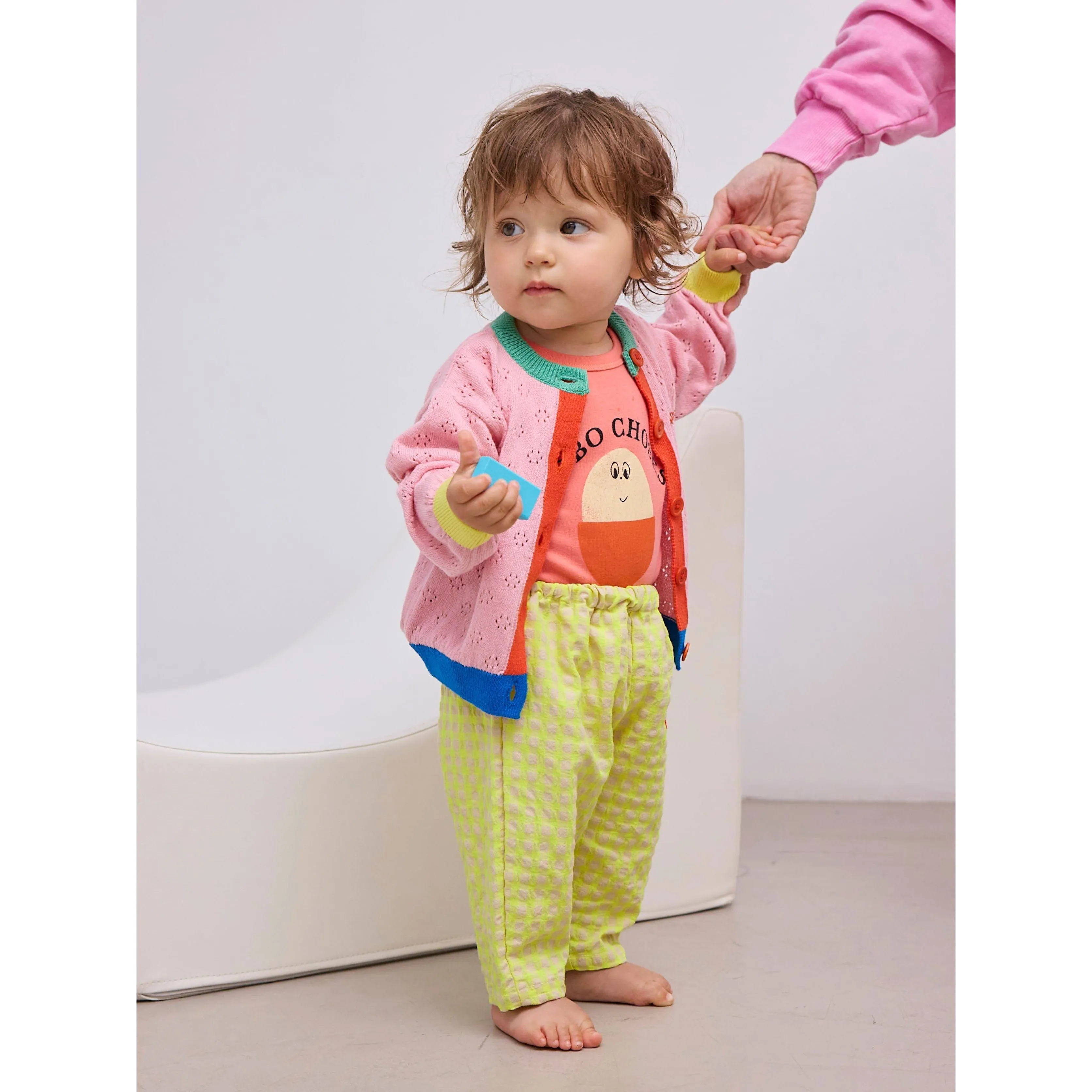 Baby Color Block Open Work Cardigan