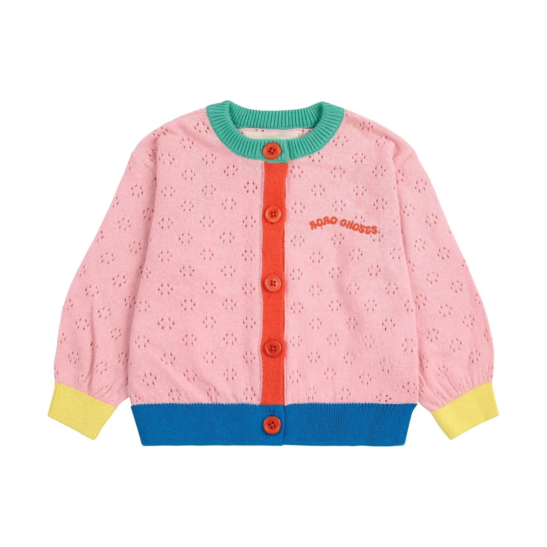 Baby Color Block Open Work Cardigan