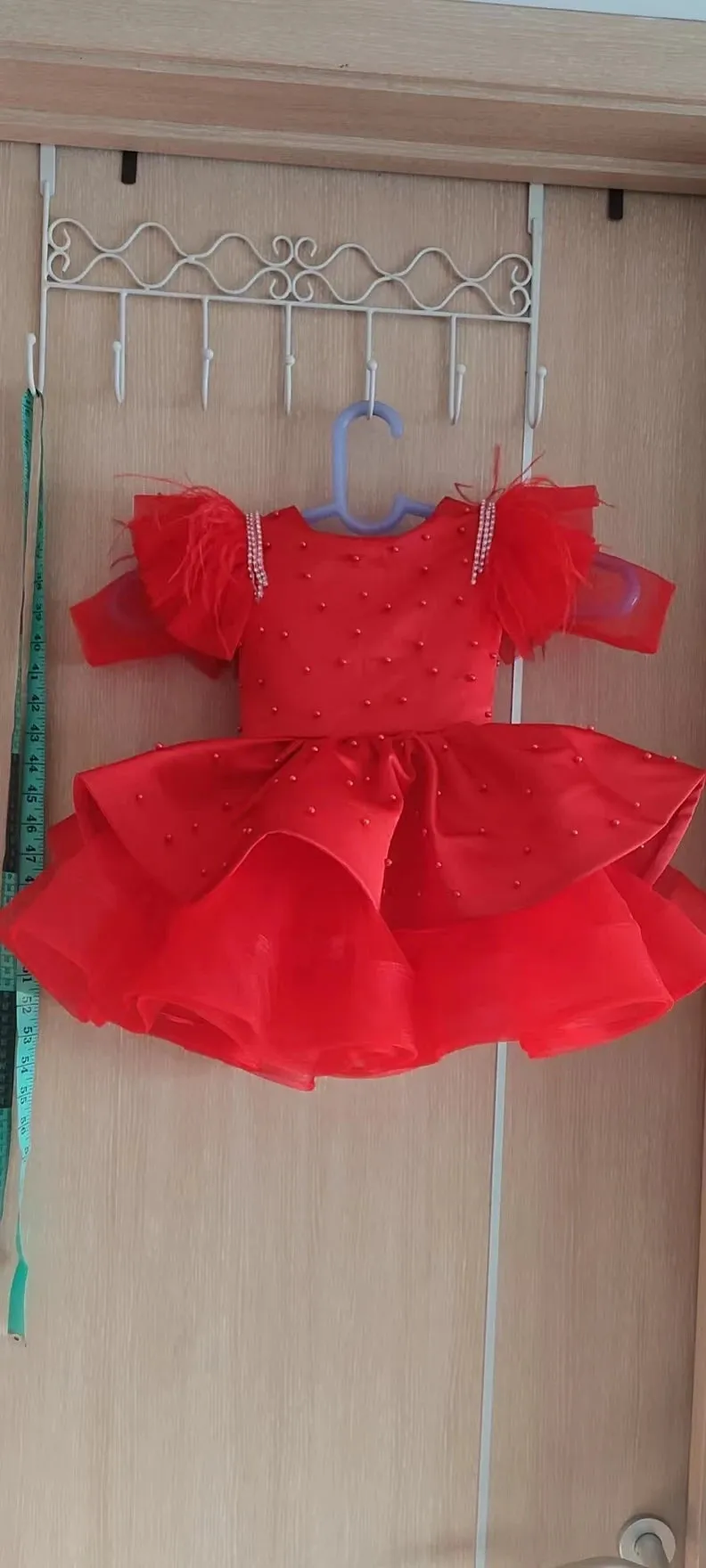 Beaded Ruffles Princess Feather Dress