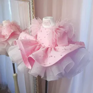 Beaded Ruffles Princess Feather Dress