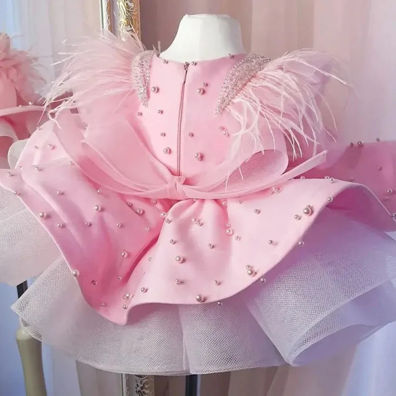 Beaded Ruffles Princess Feather Dress