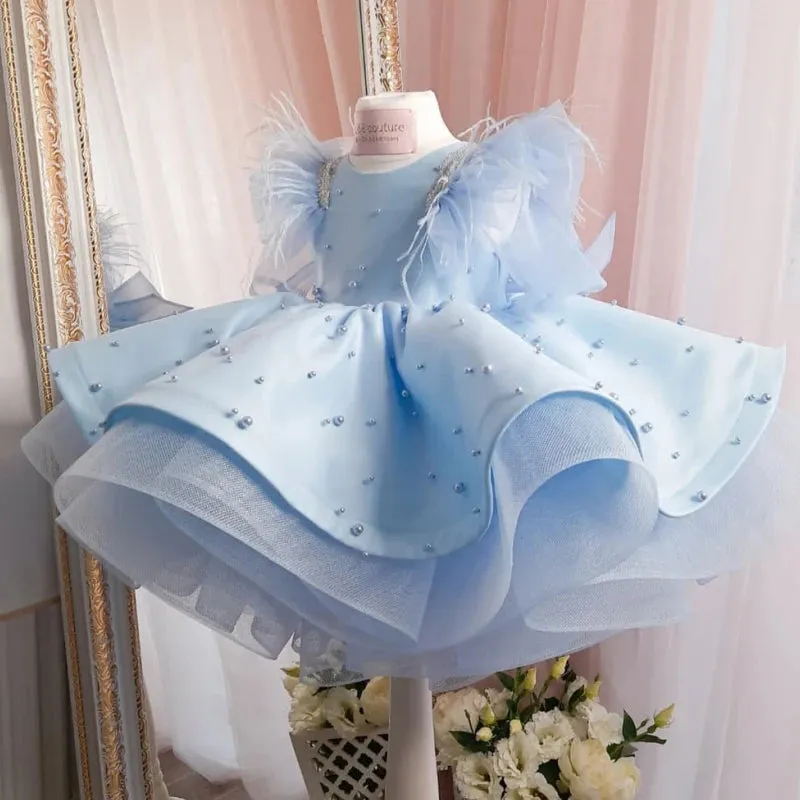 Beaded Ruffles Princess Feather Dress