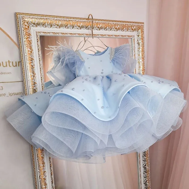 Beaded Ruffles Princess Feather Dress