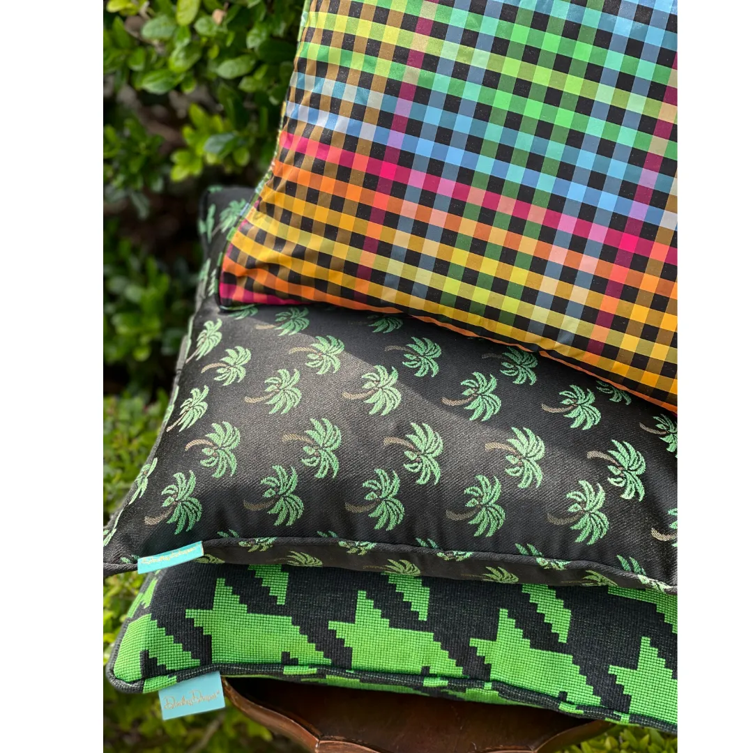 Beverly Hills Check Silk Taffeta Throw Pillow - Black