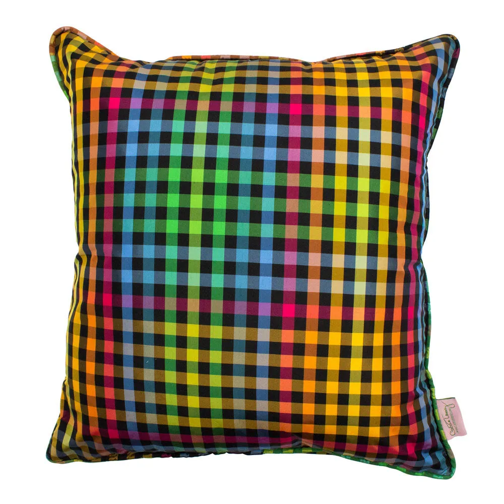 Beverly Hills Check Silk Taffeta Throw Pillow - Black