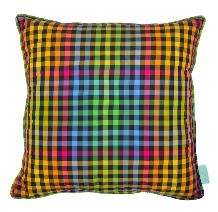 Beverly Hills Check Silk Taffeta Throw Pillow - Black