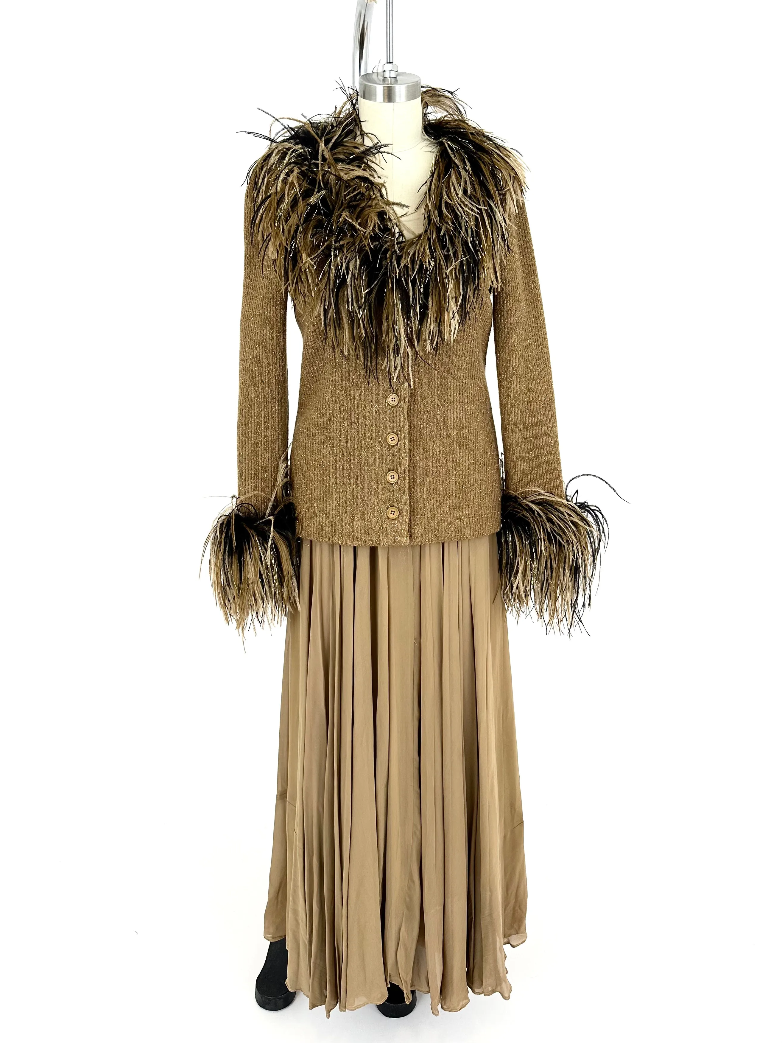 Bill Blass Wool Feather Trim Cardigan