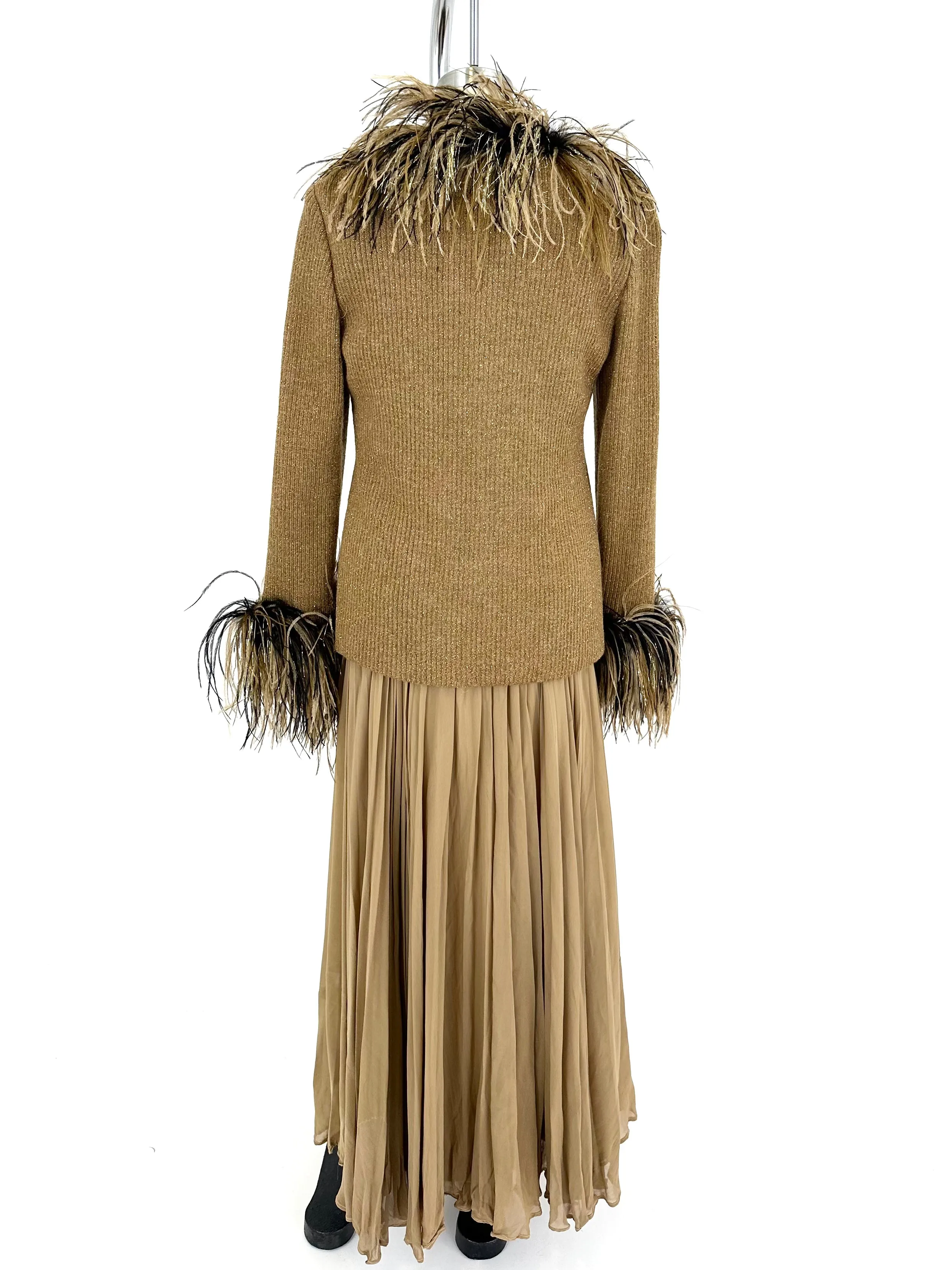 Bill Blass Wool Feather Trim Cardigan