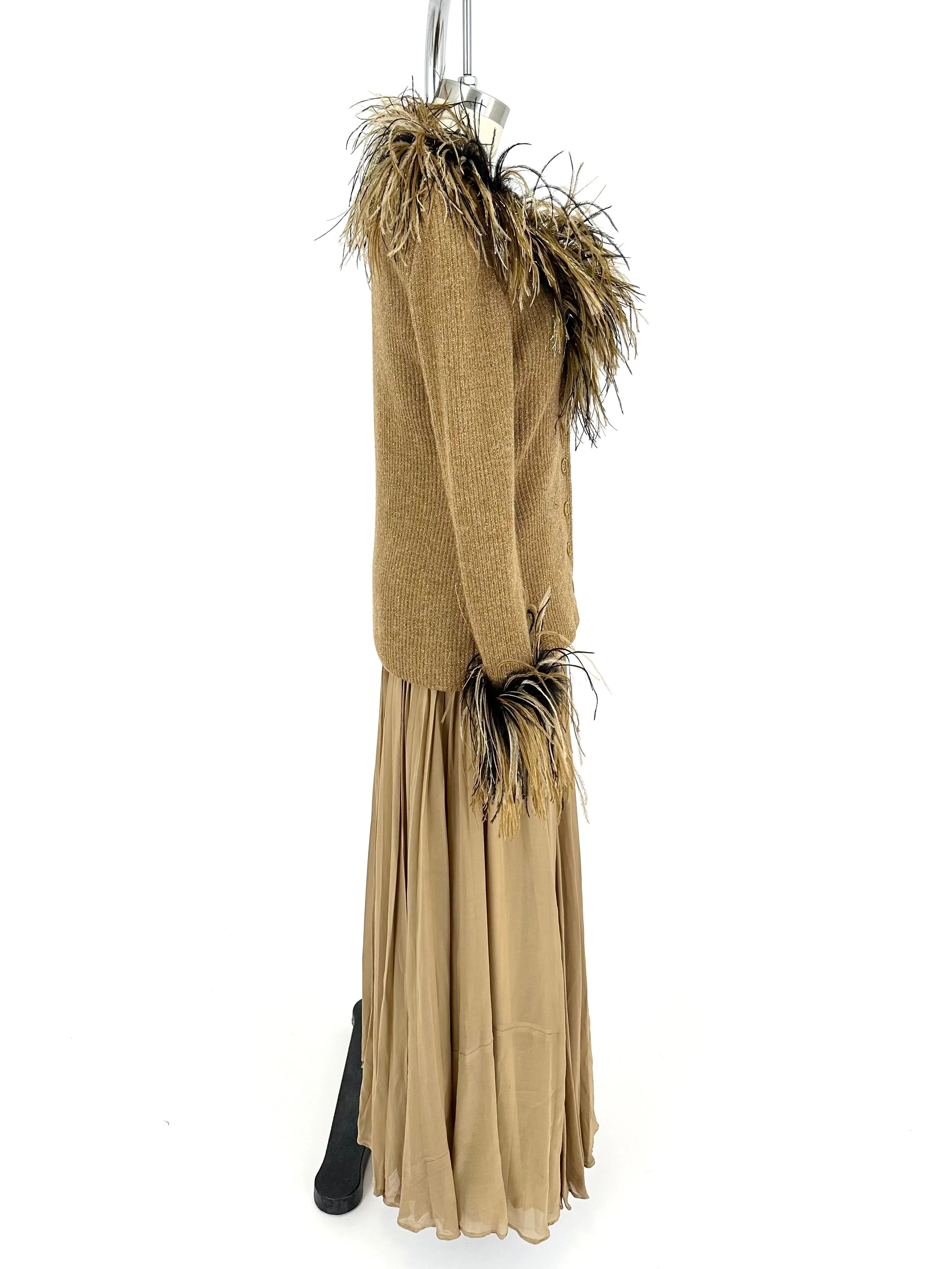 Bill Blass Wool Feather Trim Cardigan